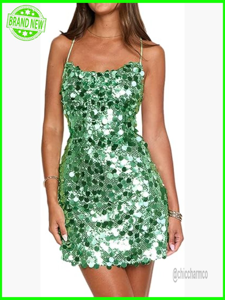 Sleeveless Sequin Bodycon Mini Dress Spaghetti Strap Backless
